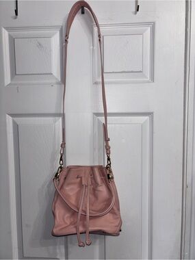 Elizabeth and James Pink Leather Drawstring bucket Bag